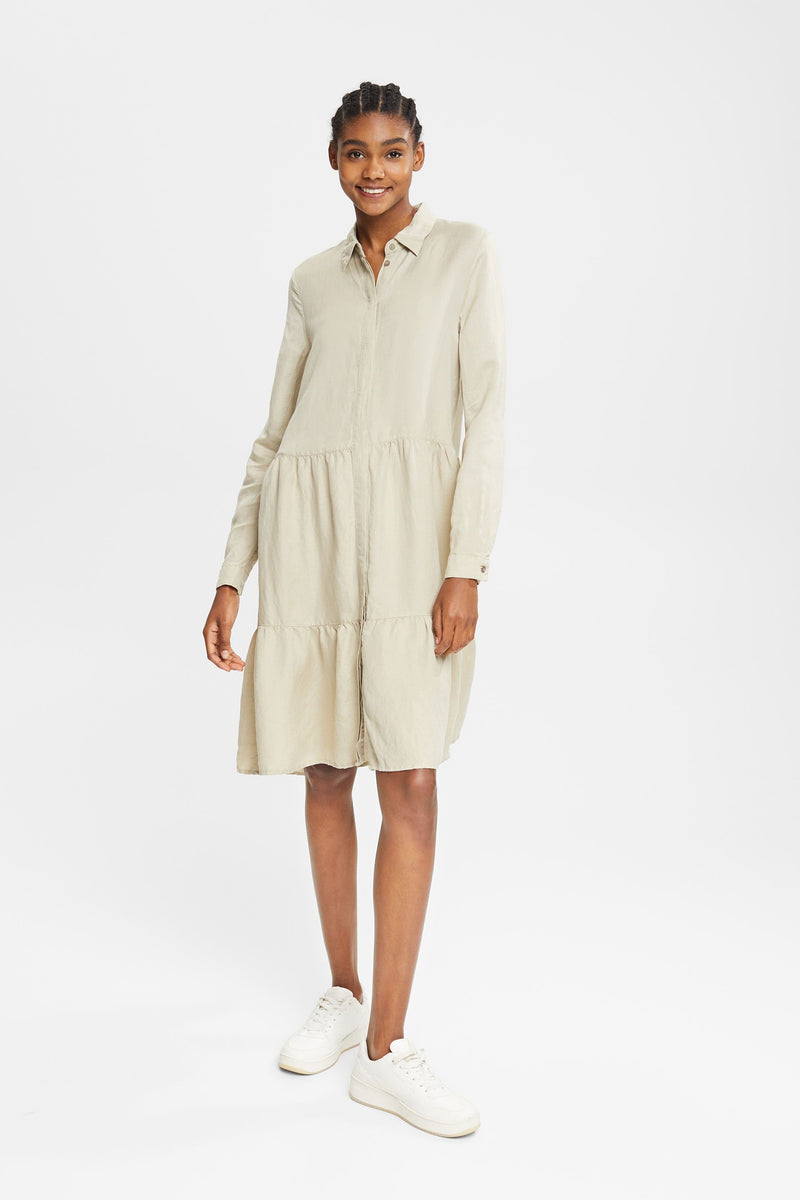 Long Sleeve Button Dress - Green