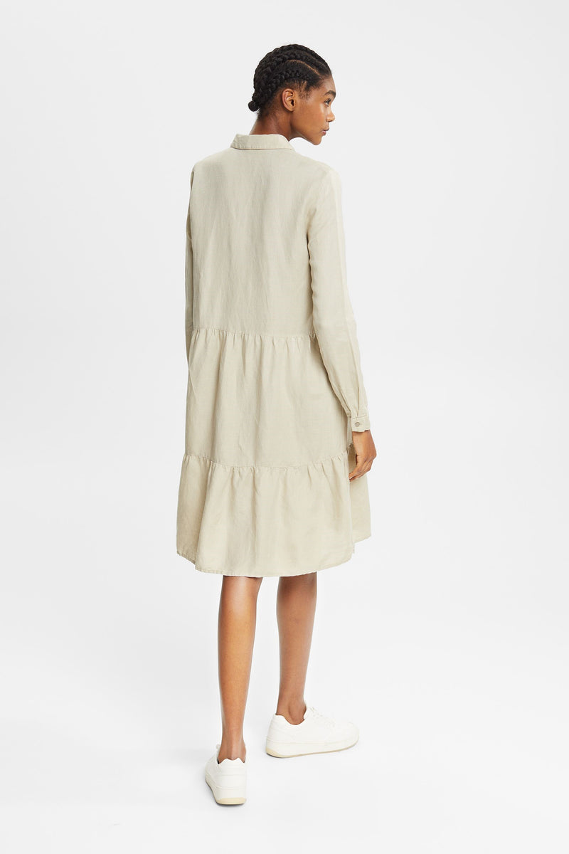 Long Sleeve Button Dress - Green