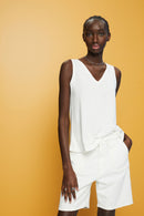 Plain V Neck Tank Top - Offwhite