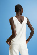 Plain V Neck Tank Top - Offwhite