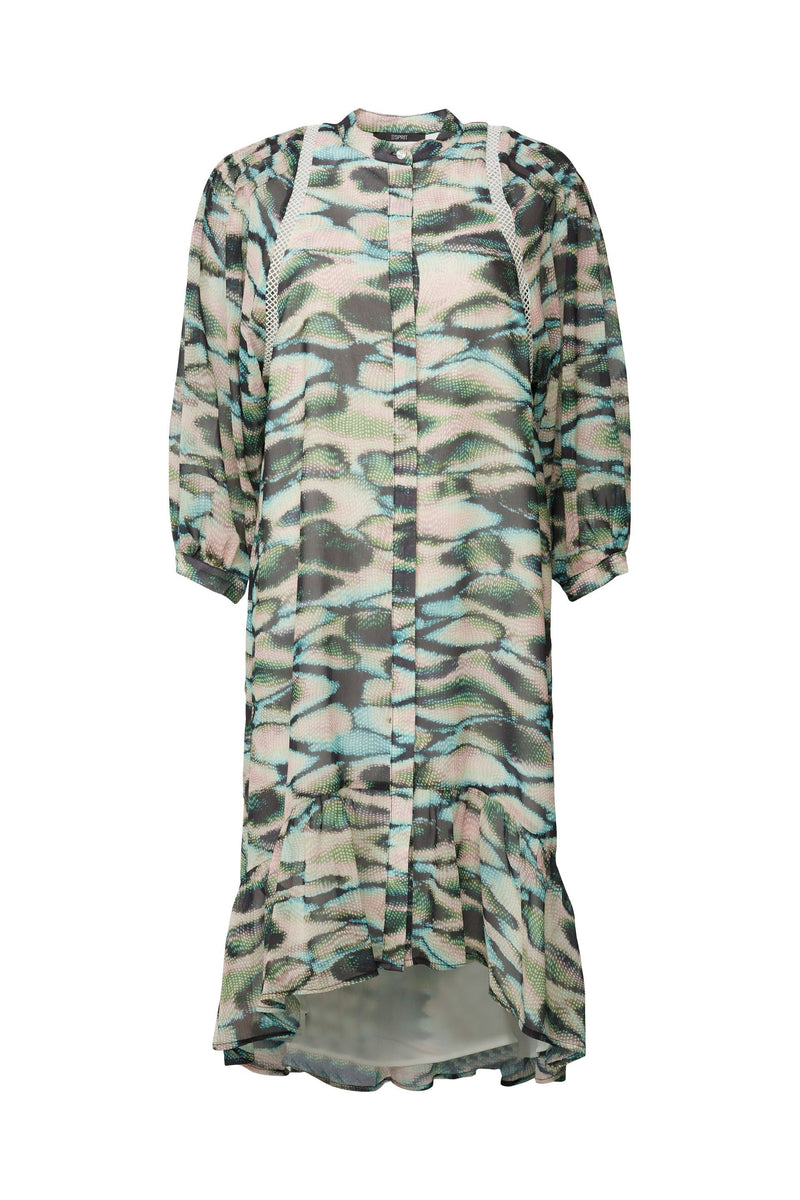Chiffon Print Dress - Emerald Green