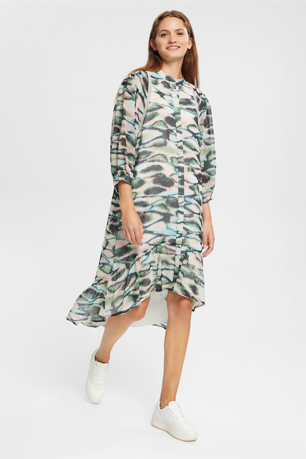 Chiffon Print Dress - Emerald Green