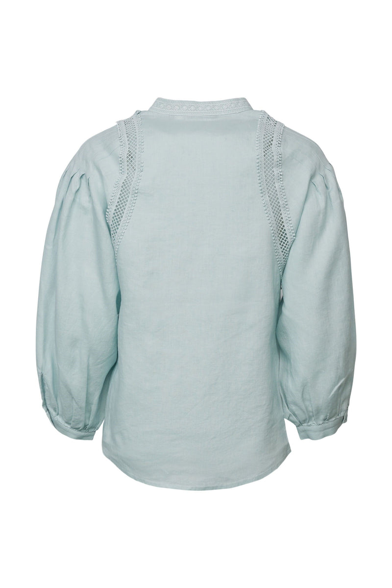 LS Linen Blouse - Aqua Green