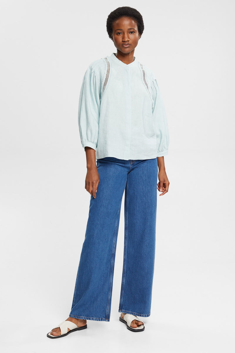LS Linen Blouse - Aqua Green