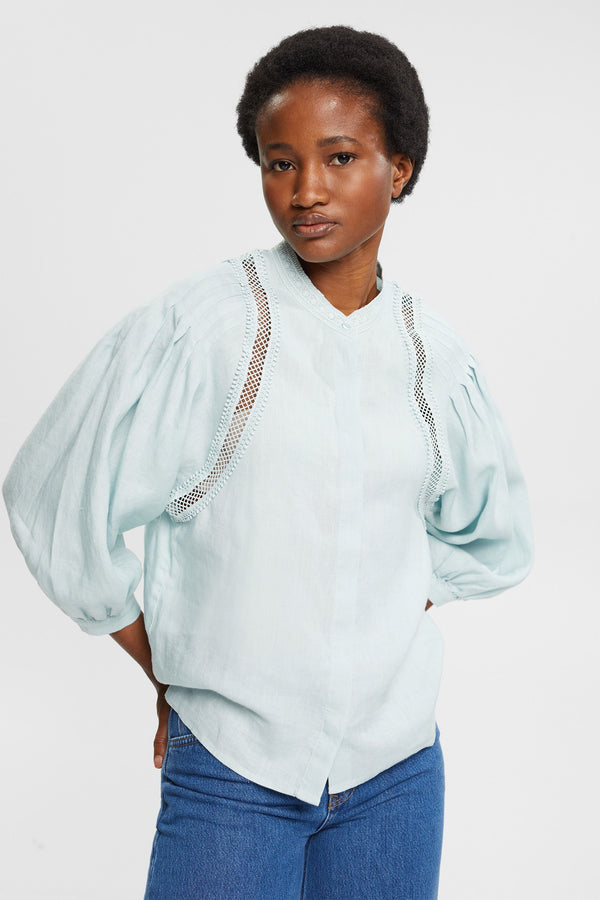 LS Linen Blouse - Aqua Green