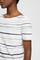 Stripe Boat Neck T-shirt - White