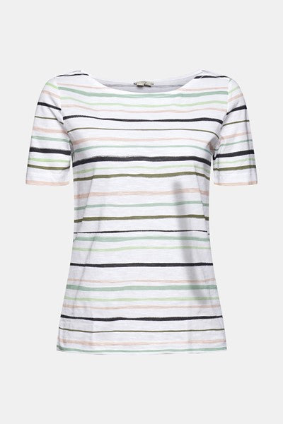 Stripe Boat Neck T-shirt - White