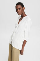 Shiny V Neck Blouse - Offwhite