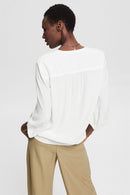 Shiny V Neck Blouse - Offwhite