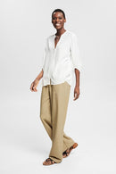 Shiny V Neck Blouse - Offwhite