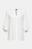 Shiny V Neck Blouse - Offwhite