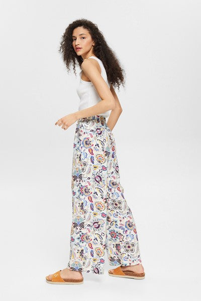 Floaty Print Trousers - Offwhite