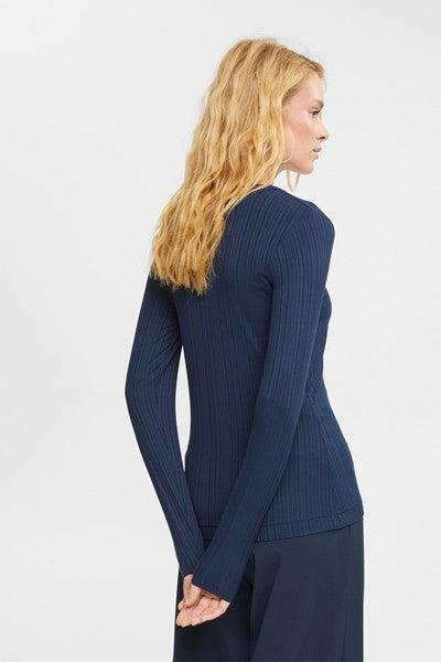 Casual Ribbed Cardigan - Navy