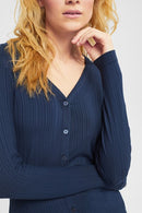 Casual Ribbed Cardigan - Navy