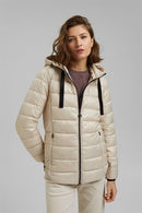 Casual Detachable Hood Quilted Ja - Cream Beige