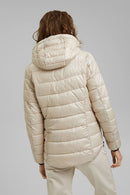 Casual Detachable Hood Quilted Ja - Cream Beige