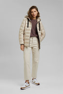 Casual Detachable Hood Quilted Ja - Cream Beige