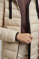 Casual Detachable Hood Quilted Ja - Cream Beige