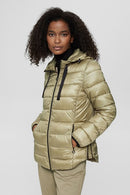 Casual Detachable Hood Quilted Ja - Light Khaki