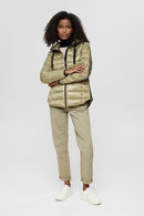 Casual Detachable Hood Quilted Ja - Light Khaki
