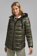 Casual Detachable Hood Quilted Ja - Khaki