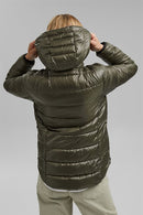 Casual Detachable Hood Quilted Ja - Khaki