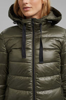 Casual Detachable Hood Quilted Ja - Khaki