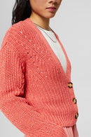 Tape Stitch Cardigan - Coral