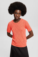 Pointelle Short Sleeve Jumper - Coral Orange