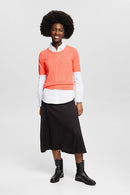Pointelle Short Sleeve Jumper - Coral Orange