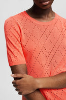 Pointelle Short Sleeve Jumper - Coral Orange