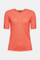 Pointelle Short Sleeve Jumper - Coral Orange