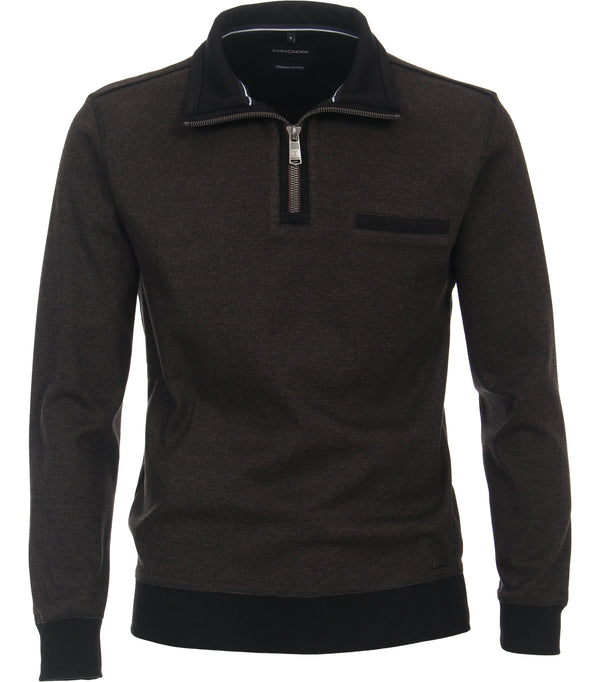 Contrast Collar 1/2 Zip Jumper - Wood Brown