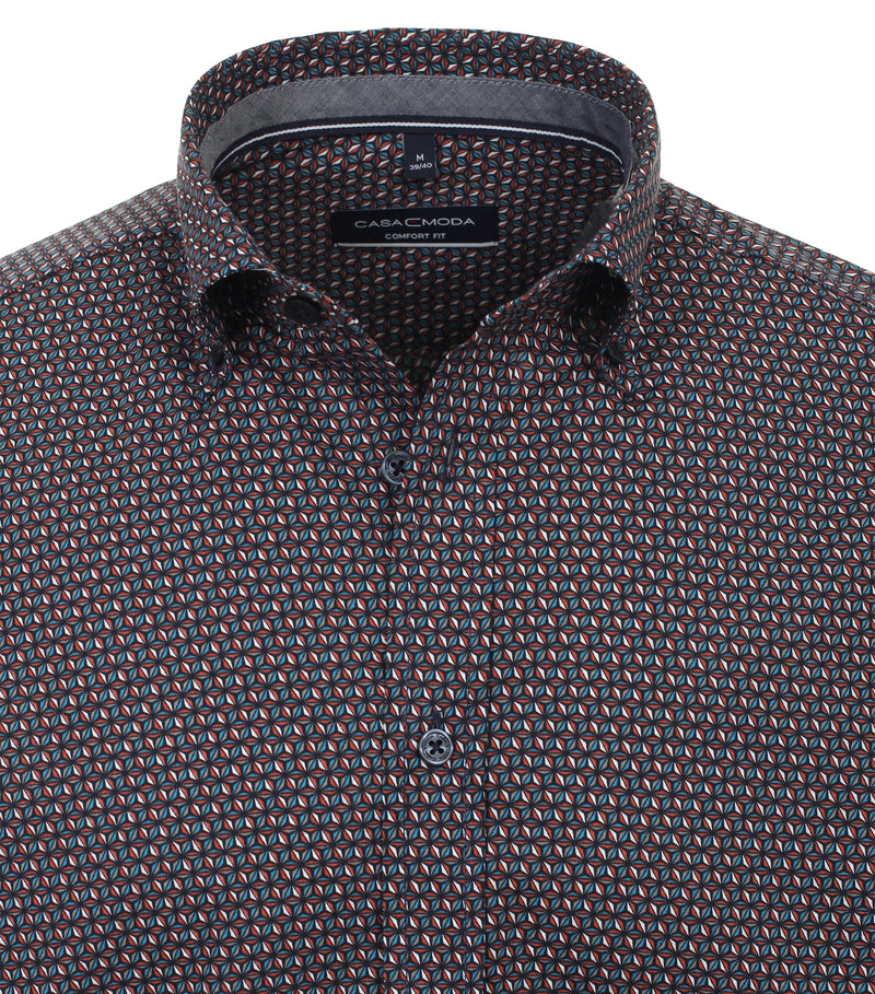 Button Down Print Shirt - Tangarine
