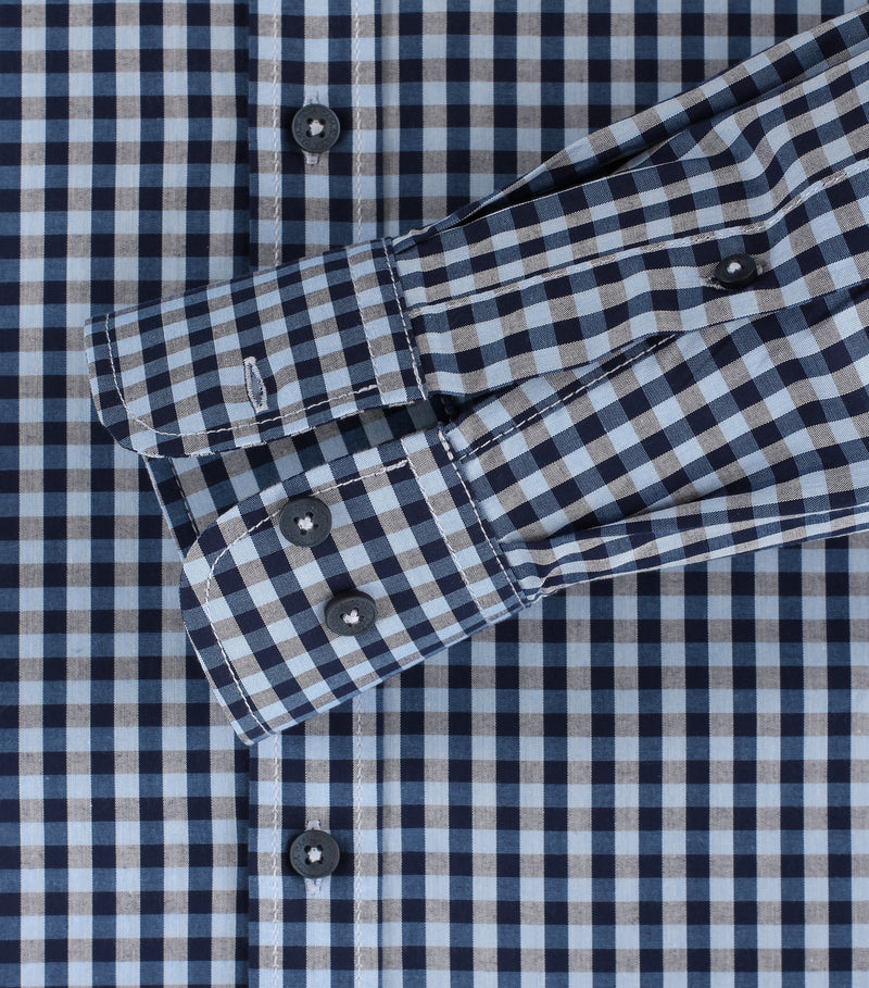 Long Sleeve Button Down Check Shirt - Blue