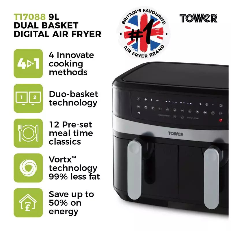 Vortx 9L Dual Basket Air Fryer