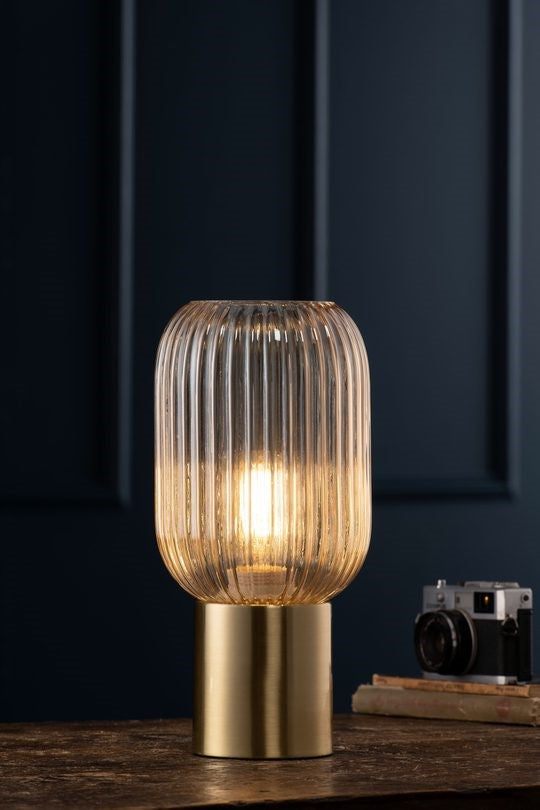 Fluted Glass Table Lamp - Amber