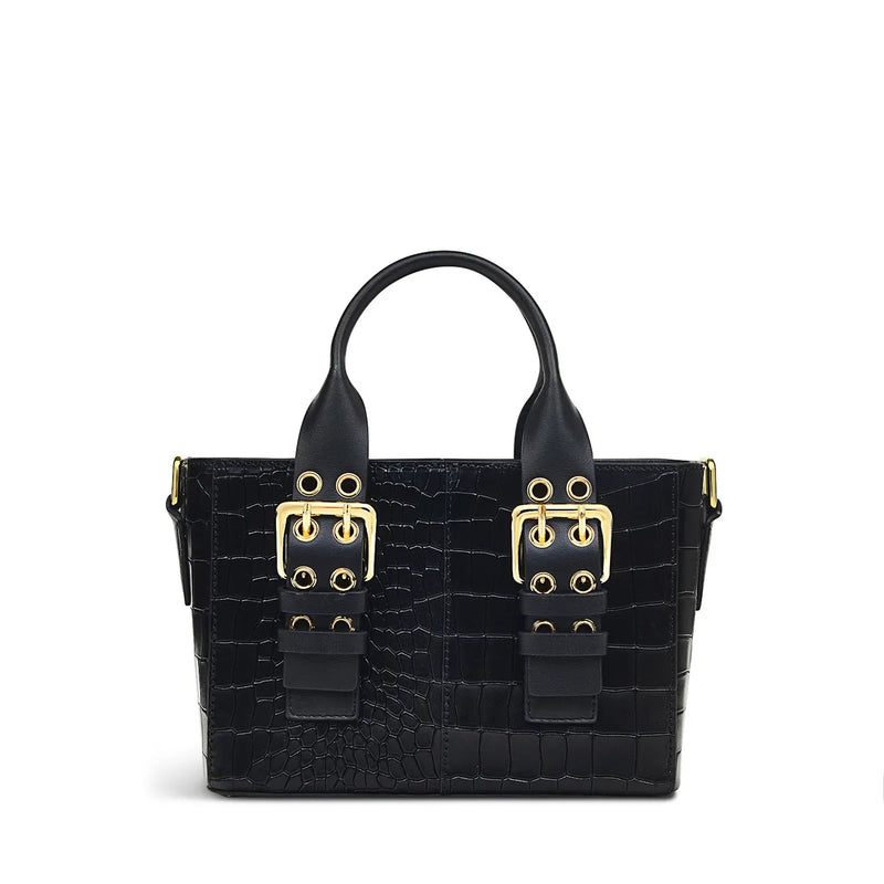 Curzon Street Faux Croc Ziptop Crossbody Bag - Black