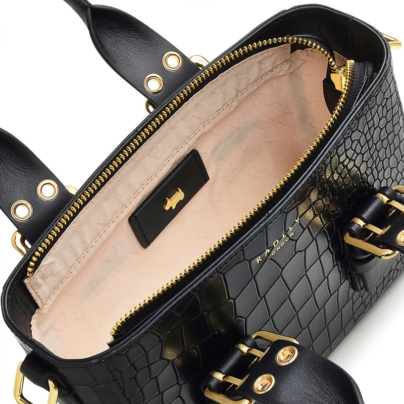Curzon Street Faux Croc Ziptop Crossbody Bag - Black