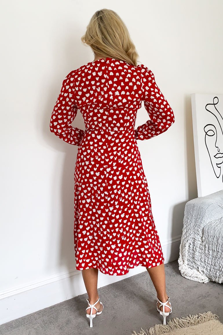 Cass Heart Midi Dress - Red Heart