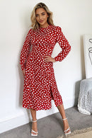 Cass Heart Midi Dress - Red Heart