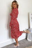 Cass Split Leg Midi Dress - Red Heart