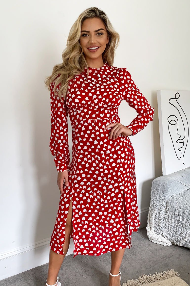 Cass Split Leg Midi Dress - Red Heart