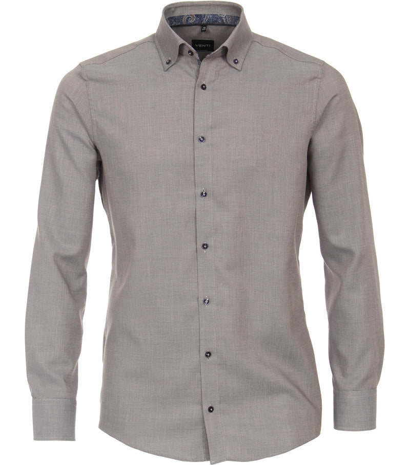 Plain Button Down Long Sleeve Shirt - Brown