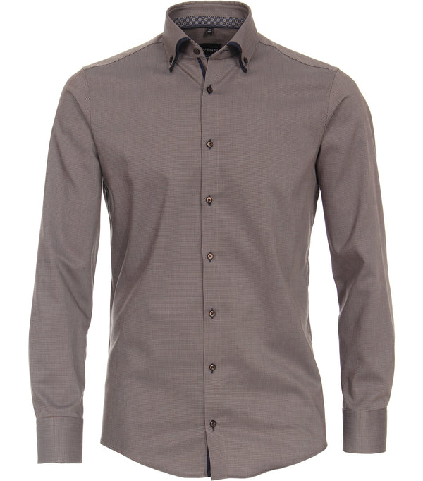 Plain Button Down Long Sleeve Shirt - Brown