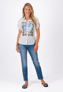 Front Print Blouse - White Print