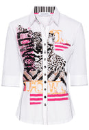 Long Sleeve Print Blouse - White Print
