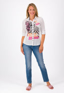 Long Sleeve Print Blouse - White Print