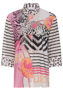 Stripe and Print Blouse - Light Pink Print