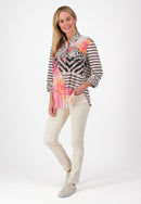Stripe and Print Blouse - Light Pink Print